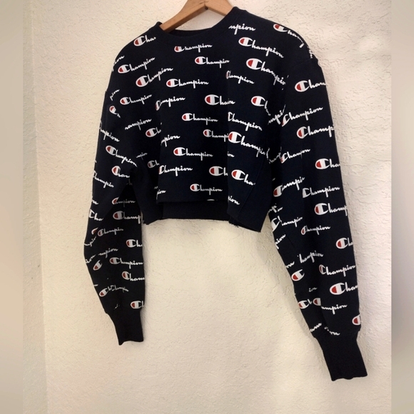 Champion Women Reverse Weave All-over Logo Cropped Cut Off Crewneck - Picture 7 of 9